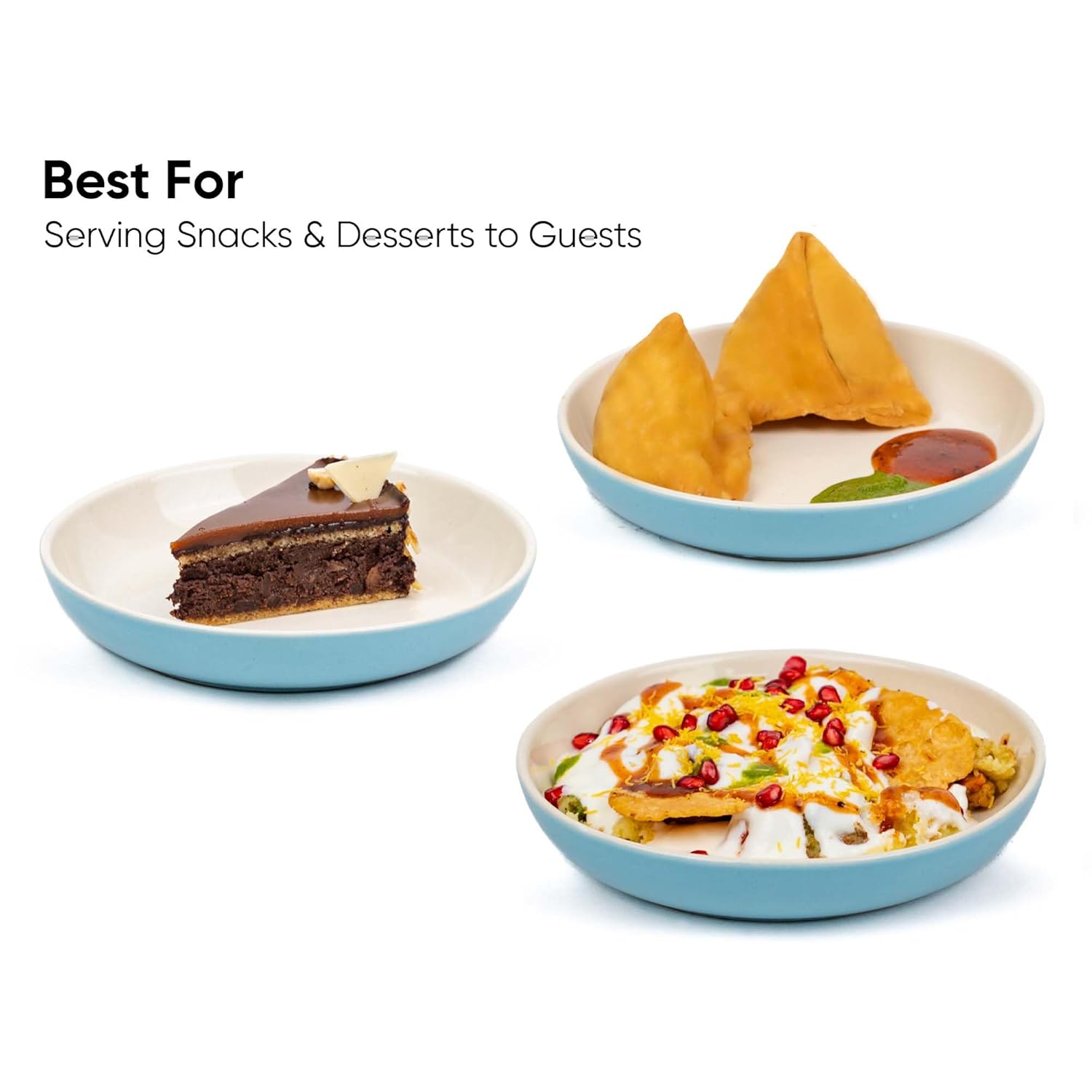 Snack Plates Set Of 6, Blue Slow Series | Snacks Plates Set - Dessert Plates | Small Plates With Glossy Finish - Deep Snack Plates | Microwave Safe & Chip Resistant