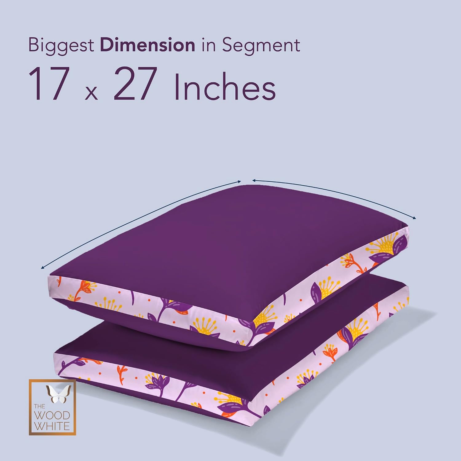Soft Microfiber High Loft Pillow, Neck Support, Sleep Well In 43 X 69 Cm | Printed Gusset Of Extra 5 Cm Height For Soft Comfortable Sleep, Violet Whisper | Bed Pillow, Supportive - Set Of 2