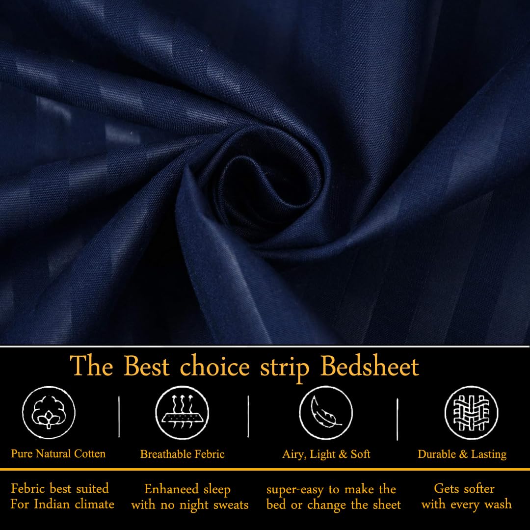 Wrinkle Resistant King Size Bedsheet With 2 Pillow Cover - 108 X 108 Inches, Navy Blue | Smooth, Breathable, Comfortable Double Bedsheet