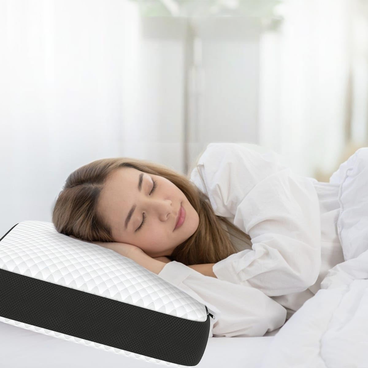 Memory Foam Pillow For Sleeping, Cervical Pillow For Pain Relief, White & Black | Pillow For Neck, Shoulder & Back Pain Relief | Orthopedic Pillow, Versatile & Multipurpose - Pack Of 1