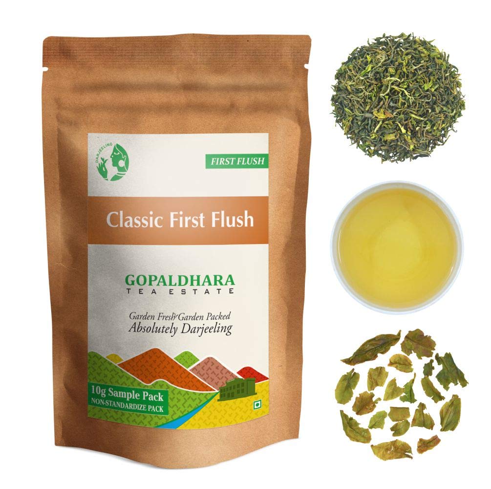Gopaldhara Darjeeling Tea Finest Rohini First Flush Tea Sample Pouches - Pack Of 4 Teas X 10gm, 0.35 Ounce Each | First Flush Low Caffeine Loose Leaves