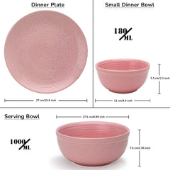 Handcrafted Ceramic Stoneware Dinner Set Of 10 Pcs With Serving Bowl Set - Pastel Pink | 4 Dinner Plates, 10.6 Inch Each + 4 Small Dinner Bowl, 180ml Each+ 2 Serving Bowl, 1000ml Each