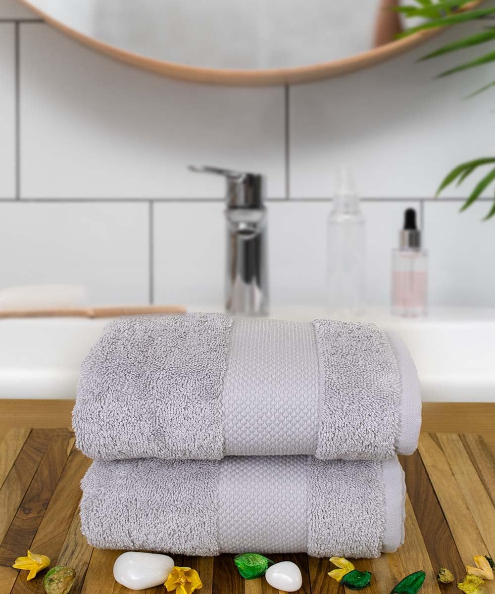 Rangoli Soft Absorbent Durable Towels Earthly Egyption Cotton Plush Oversized Small Size Bath Towel 600 Gsm (Grey)- Pack Of 2