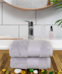 Rangoli Soft Absorbent Durable Towels Earthly Egyption Cotton Plush Oversized Small Size Bath Towel 600 Gsm (Grey)- Pack Of 2