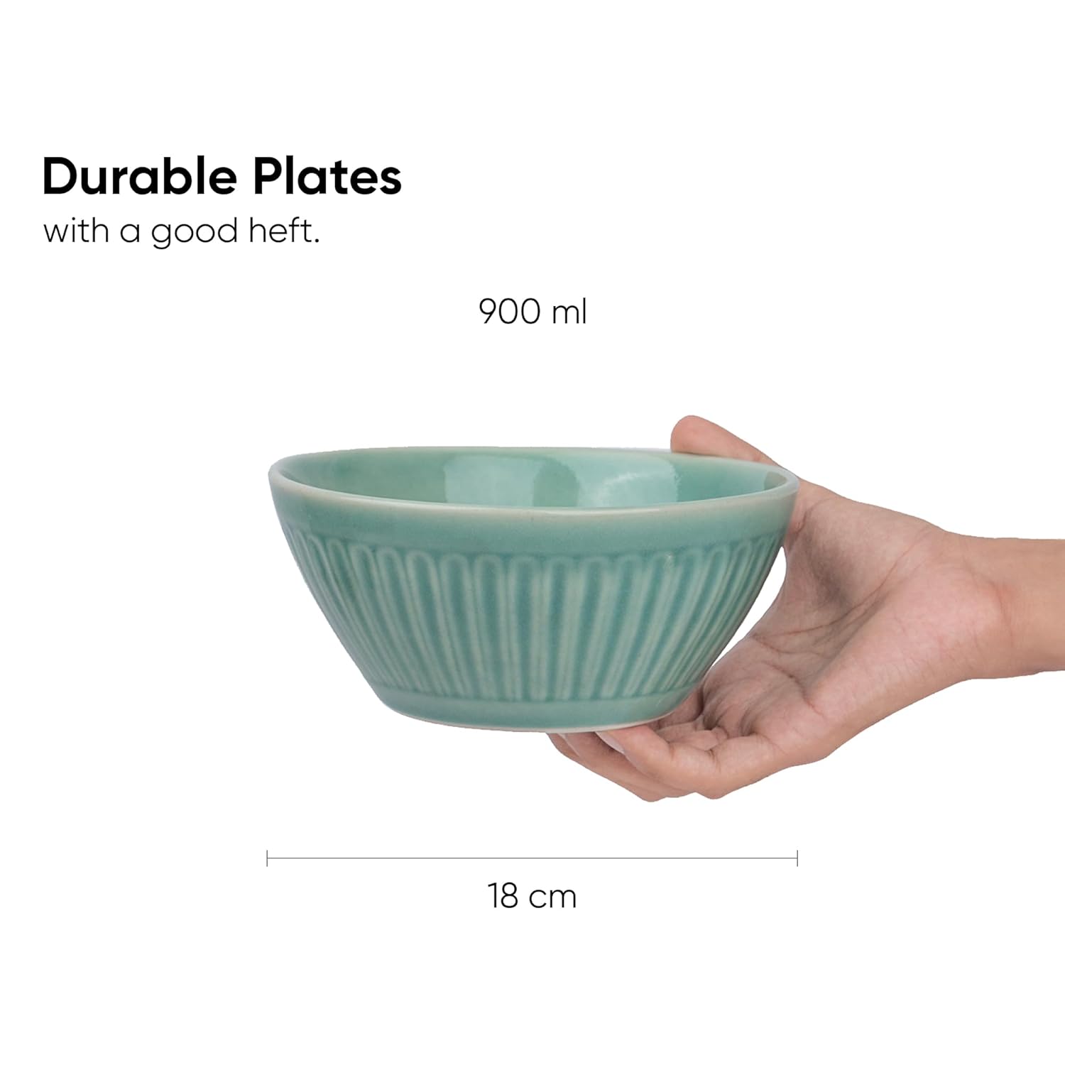 Ceramic Medium Serving Bowls Set Of 2 Pieces - 900ml Each, Light Mint | Premium Stoneware Ceramic Bowls - Medium Size | Microwave Safe Bowls - Bowl Sets With Glossy Finish | Ceramic Bowl
