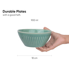 Ceramic Medium Serving Bowls Set Of 2 Pieces - 900ml Each, Light Mint | Premium Stoneware Ceramic Bowls - Medium Size | Microwave Safe Bowls - Bowl Sets With Glossy Finish | Ceramic Bowl