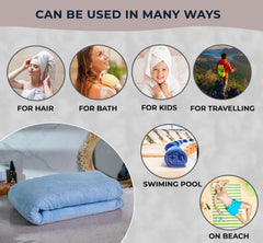 Fezora Microfiber Bath Towels 296 Gsm, | Extra Soft Plush & Quick Dry High Absorbency With Large Size Towels For Bathing (Blue)