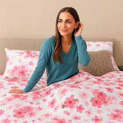 King Bed Bedsheet With Pillow Cover Ultra Soft & Durable - 102x108 Inches, White | Microfiber Printed Pink Floral Bedsheet For Double Bed