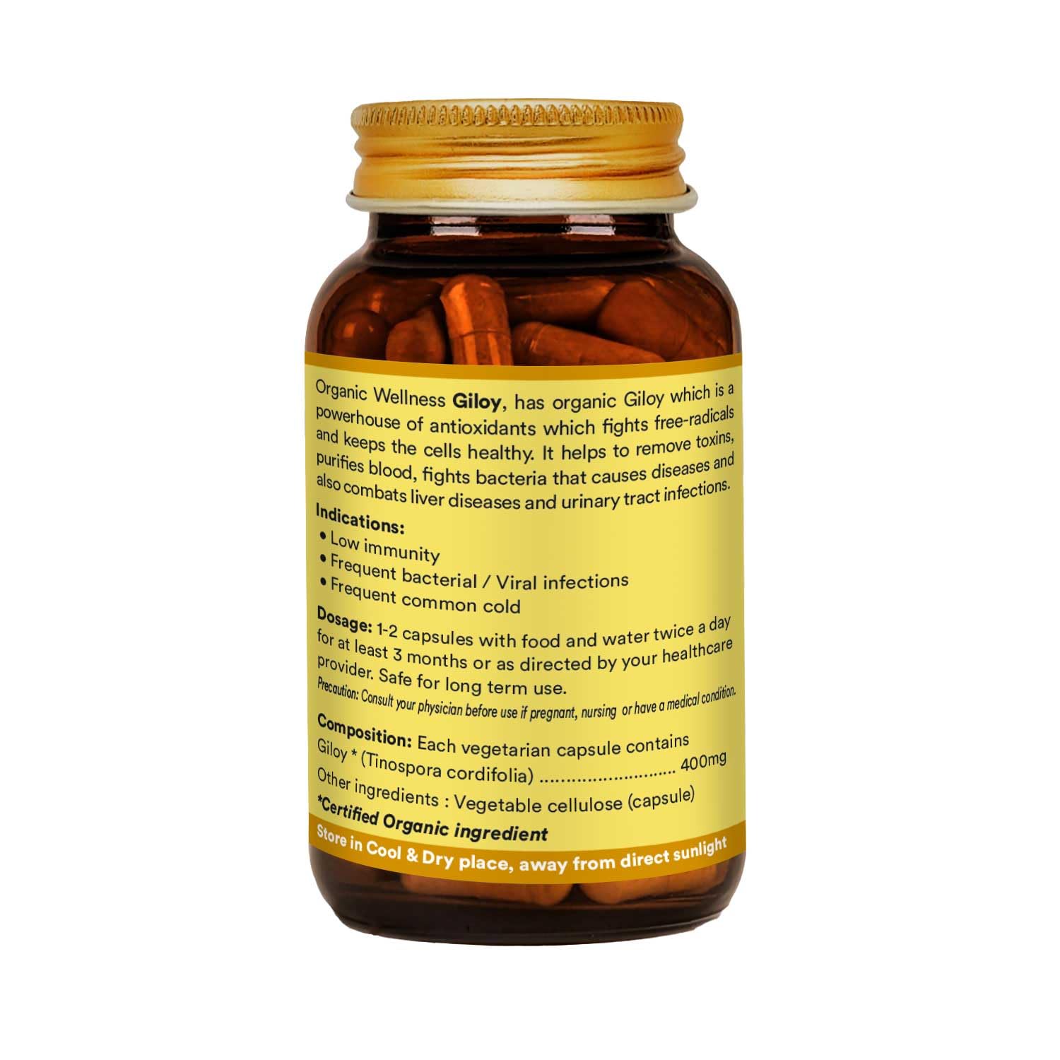 Organic Wellness Giloy Capsules, Natural Giloy, Antioxidant Properties, Purifies Blood Supplement, Immunity Booster, Health & Wellness | 90 Veg Capsules 150gm 0.3lbs