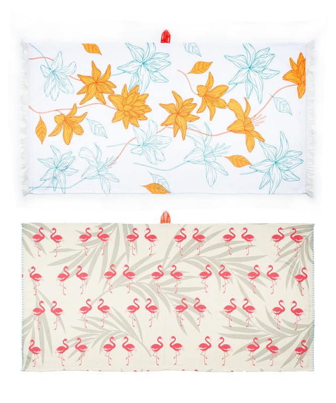 Thirsty Towel Bamboo Bath Towels 460 Gsm | Super Soft & High Absorbency Towel, Light Weight, & Quick Dry Towel Large Size (Sunlit Bloom & Tropical Flamingo)- Pack Of 2