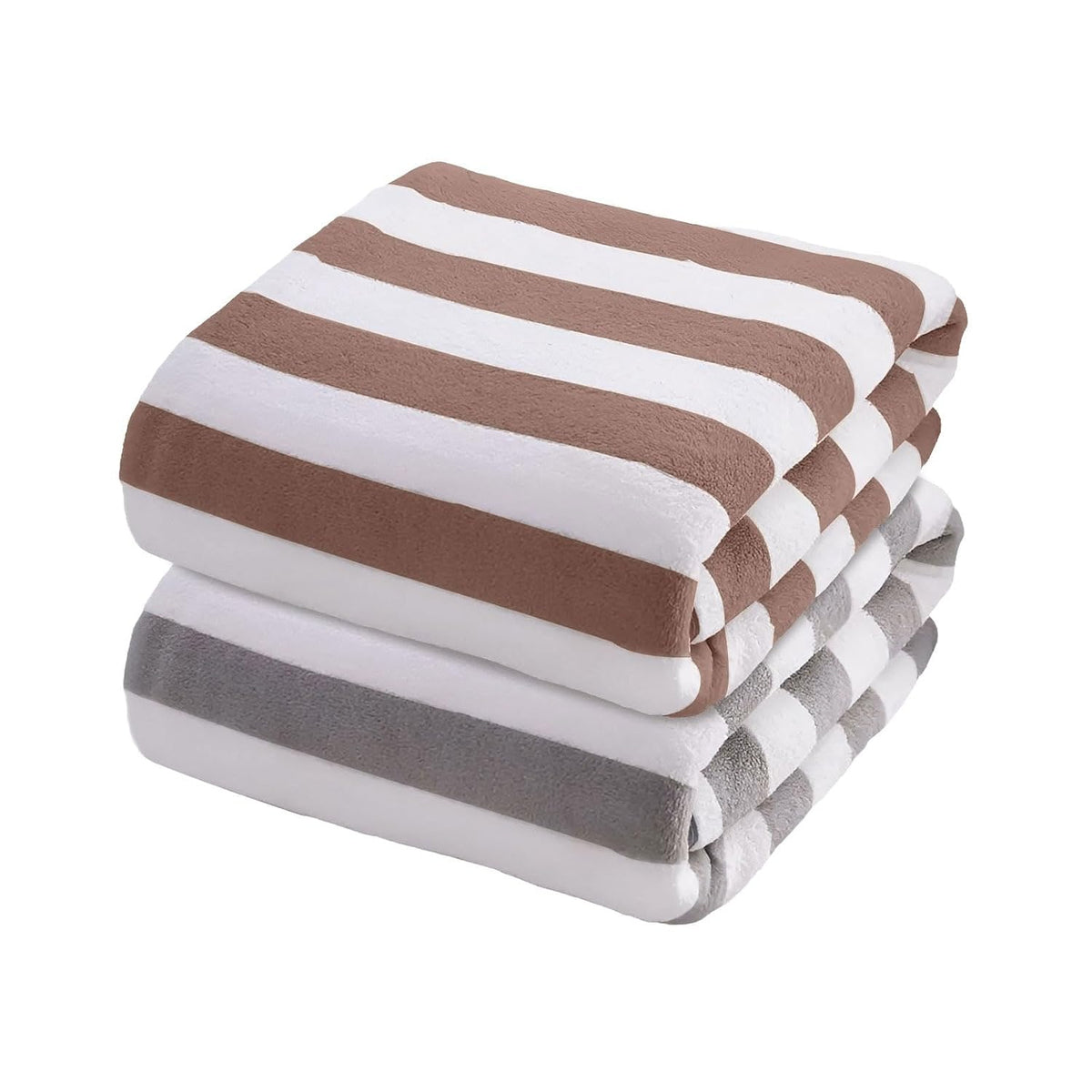 Maxoshine Microfiber Towels For Bath-Stripes Bath Towel For Men And Women-Soft Coral Fleece Towel With Hook Quick Dry Super Absorbent (Brown/Grey, Pack Of 2)