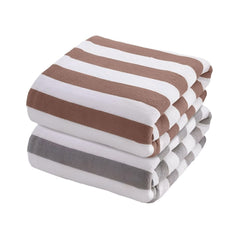 Maxoshine Microfiber Towels For Bath-Stripes Bath Towel For Men And Women-Soft Coral Fleece Towel With Hook Quick Dry Super Absorbent (Brown/Grey, Pack Of 2)