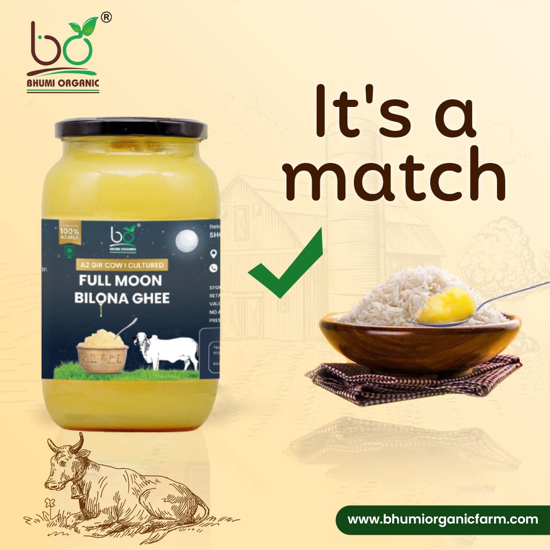 100% Pure Full Moon Cow Ghee By Bhumi Organic | Naturally & Healthy Bilona Method Cow Ghee Perfect For Weight Loss | (1 Litr) 33.8 Ounce | Jar Pack