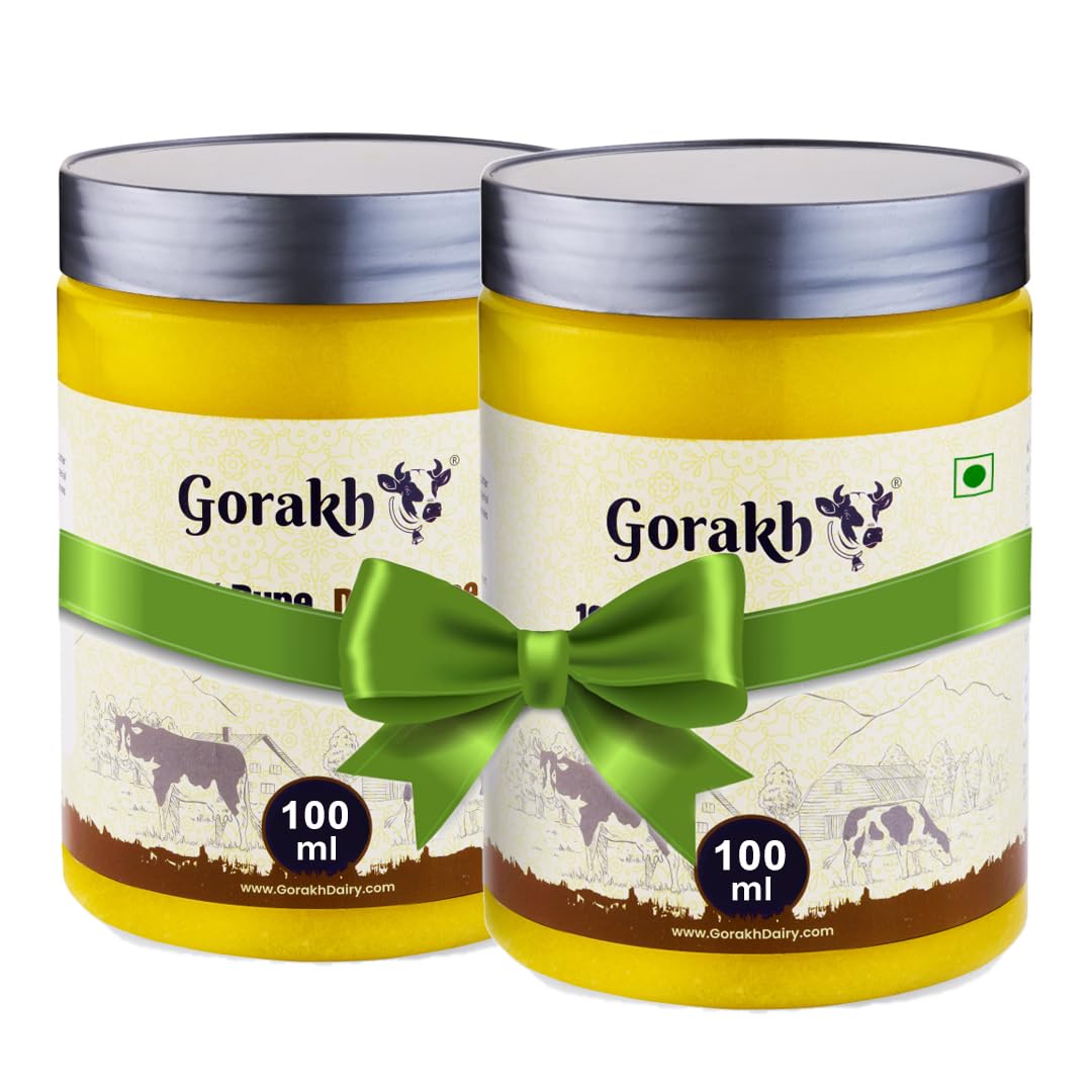 Premium Desi Ghee By Gorakh | Good Source Of Protein Fiber Healthy & Nutritious Desi Cow Ghee Perfect For Strengthens Bones | 200ml (100ml * 2) 6.7 Ounce | Jar Pack