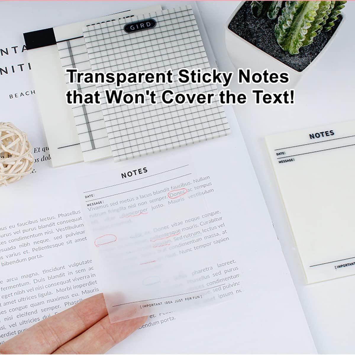 Transparent Sticky Note Pad With Lining & Grid Transparent Sticky Notes, Clear - 200 Sheets