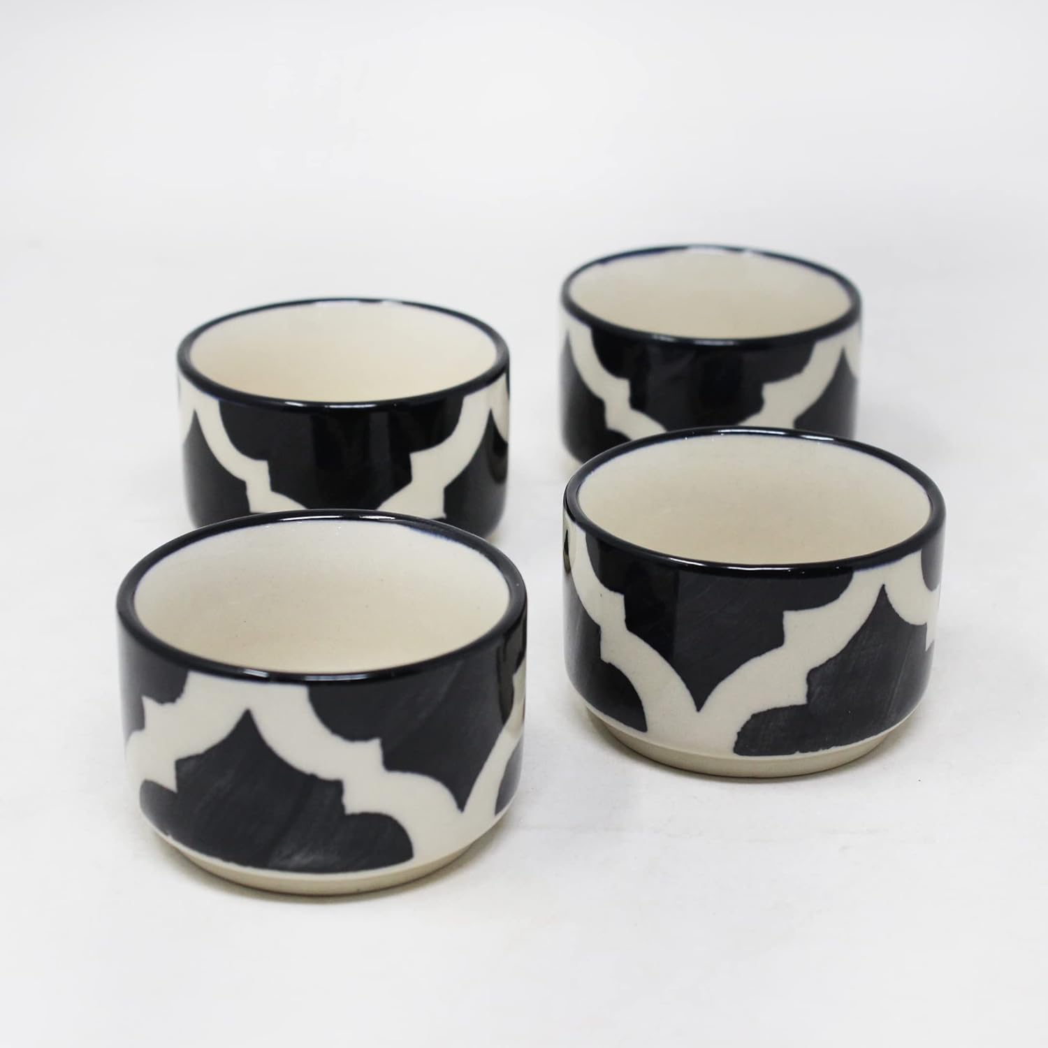 Black Moroccan Small Ceramic Dip Bowls Set - 4 Pieces, 50ml Each | Hand Painted Mini Chutney Bowls - Pickle Small Katoris For Serving Sauce
