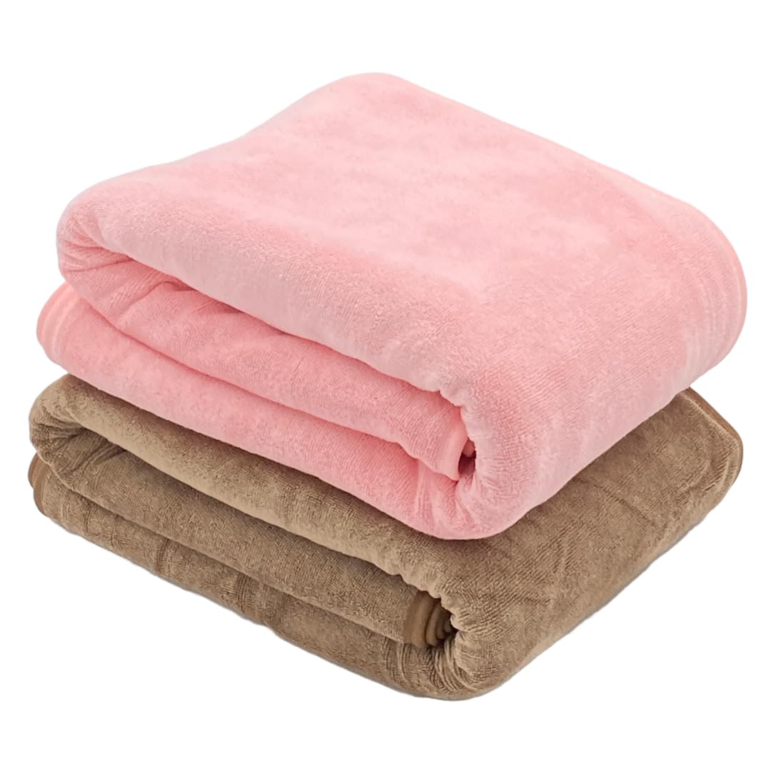 Patpug Ultrasoft Microfiber, Comfortable, Fade Resistant, Highly Absorbent, Quick Drying Large Bath Towel 800 Gsm (Brown & Baby Pink)- Pack Of 2
