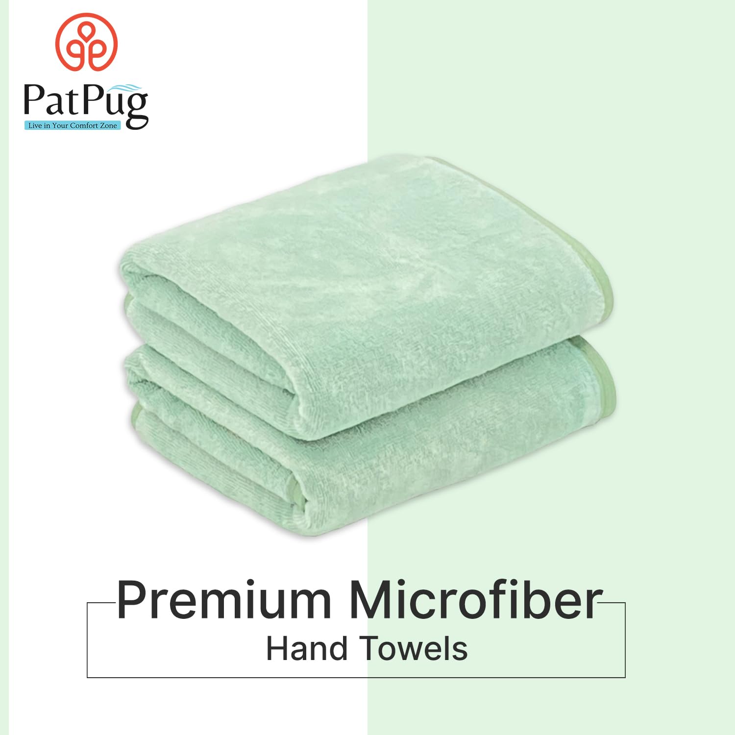 Patpug Ultra Soft Microfiber Hand Towel 400 | Comfortable, Fade Resistant, Highly Absorbent, Quick Drying Towel (Light Green) - 2 Piece
