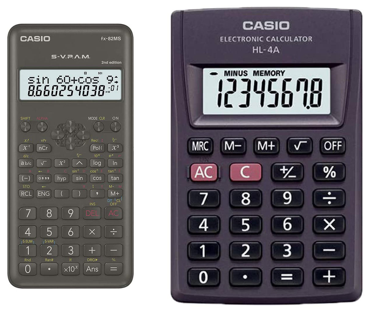 Casio FX-82MS 2nd Gen Scientific Calculator& Casio HL-4A Portable Calculator, Extra Small Size | 3 Years Warranty