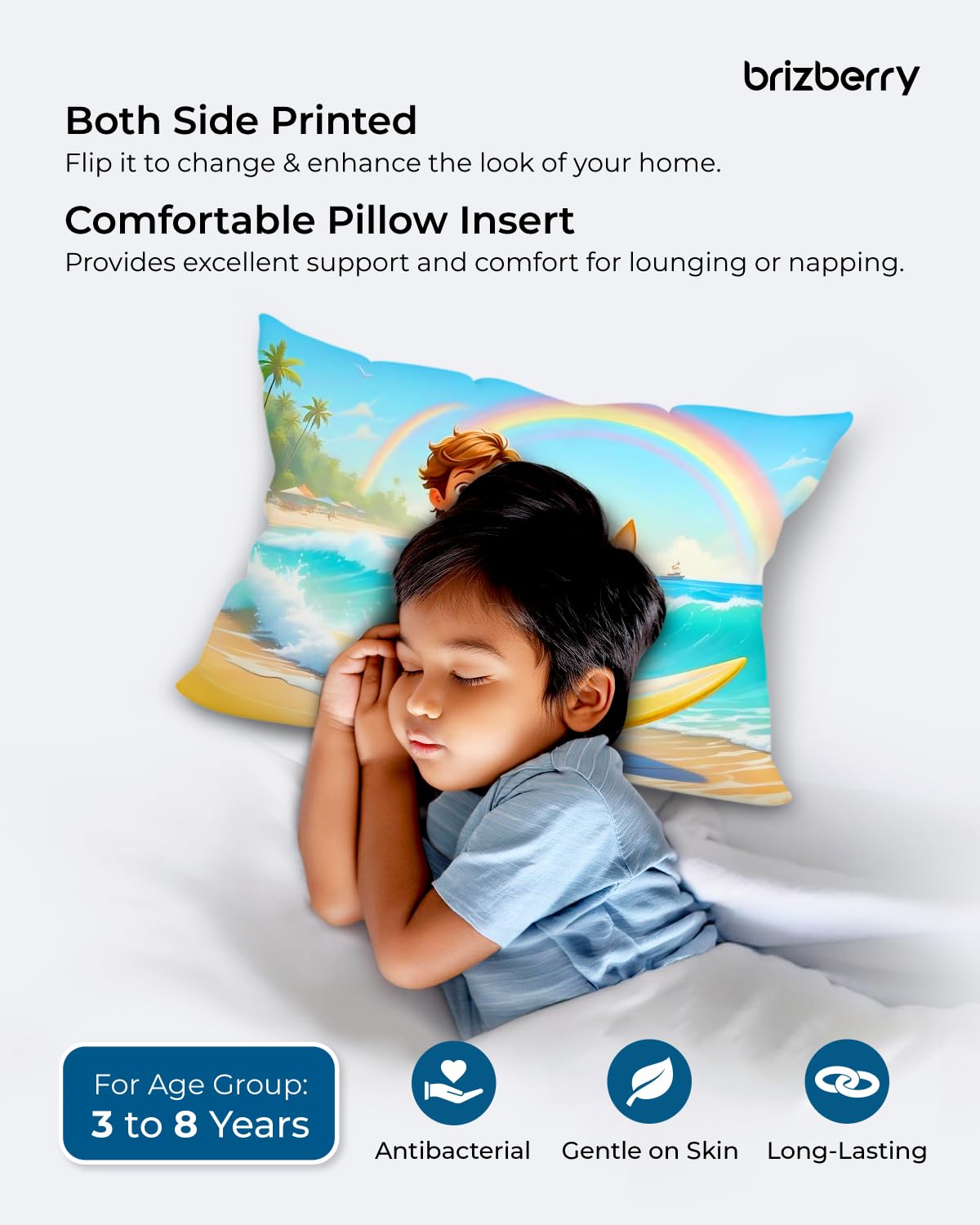 Kids Pillow Cushion With Super Soft Fabric Pillow - 12 X18 Inches | Animal & Cartoon Prints, Soft Pillow, Dual Sided Design | Multi-Purpose, Durable & Easy Care, Made In India - Design 9