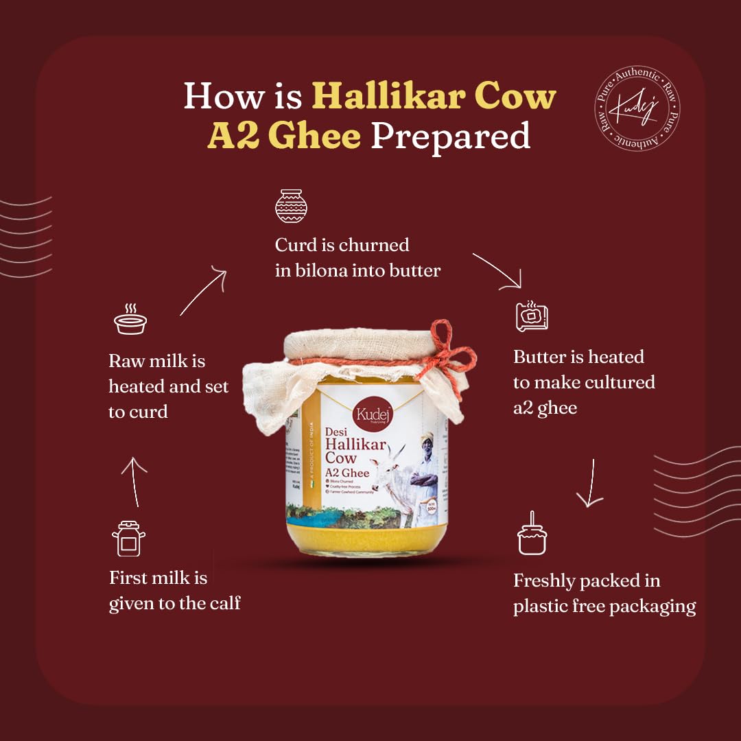 100% Pure Desi Hallikar A2 Cow Ghee By Kudej | Rich In Nutrients Healthy Desi Ghee Helps To Skin & Hair | (500ml) 16.9 Ounce | Jar Pack