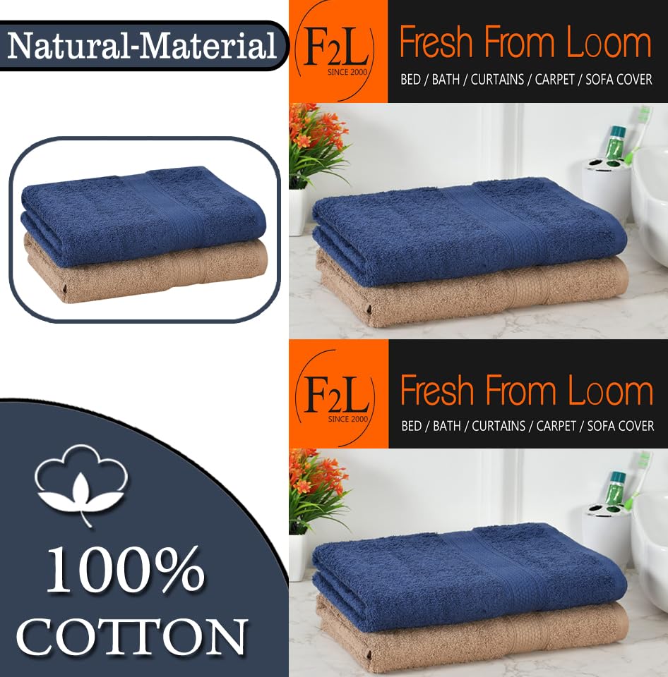 Fresh From Loom Luxury Edition Egyptian 100% Pure Cotton Bath Towel 1200 Gsm | High Water Heavy Soft Dual Stitched Bath Towel (Iris Blue & British Tan) - 2 Pcs