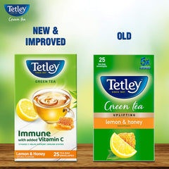 Tetley Lemon & Honey Green Tea - 25 Tea Bags Envelopes | Immune With Added Vitamin C - Rich In Antioxidants, Medium Caffeine