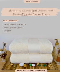 Rangoli Soft Absorbent Durable Towels Earthly Egyption Cotton Plush Luxurious Large Size Bath Towel 1000 Gsm (Cream)- Pack Of 2