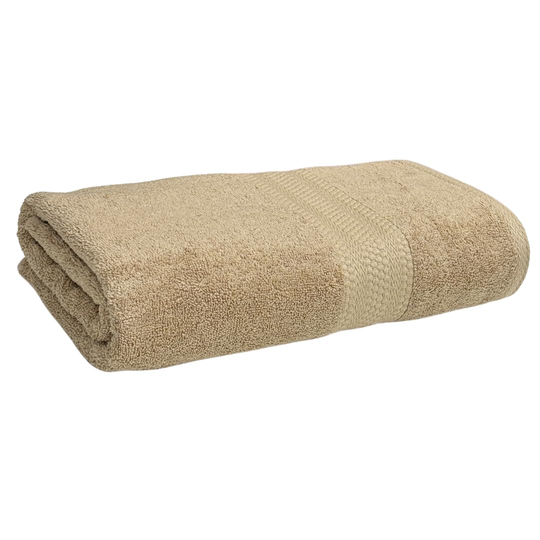 Stamio Cotton Bath Towel 600 Gsm | Two Ply Combed, Extra Soft & Absorbent Large Full Size Towels For Bathing, Home, Sports, Salon, Hotel Use (Beige)