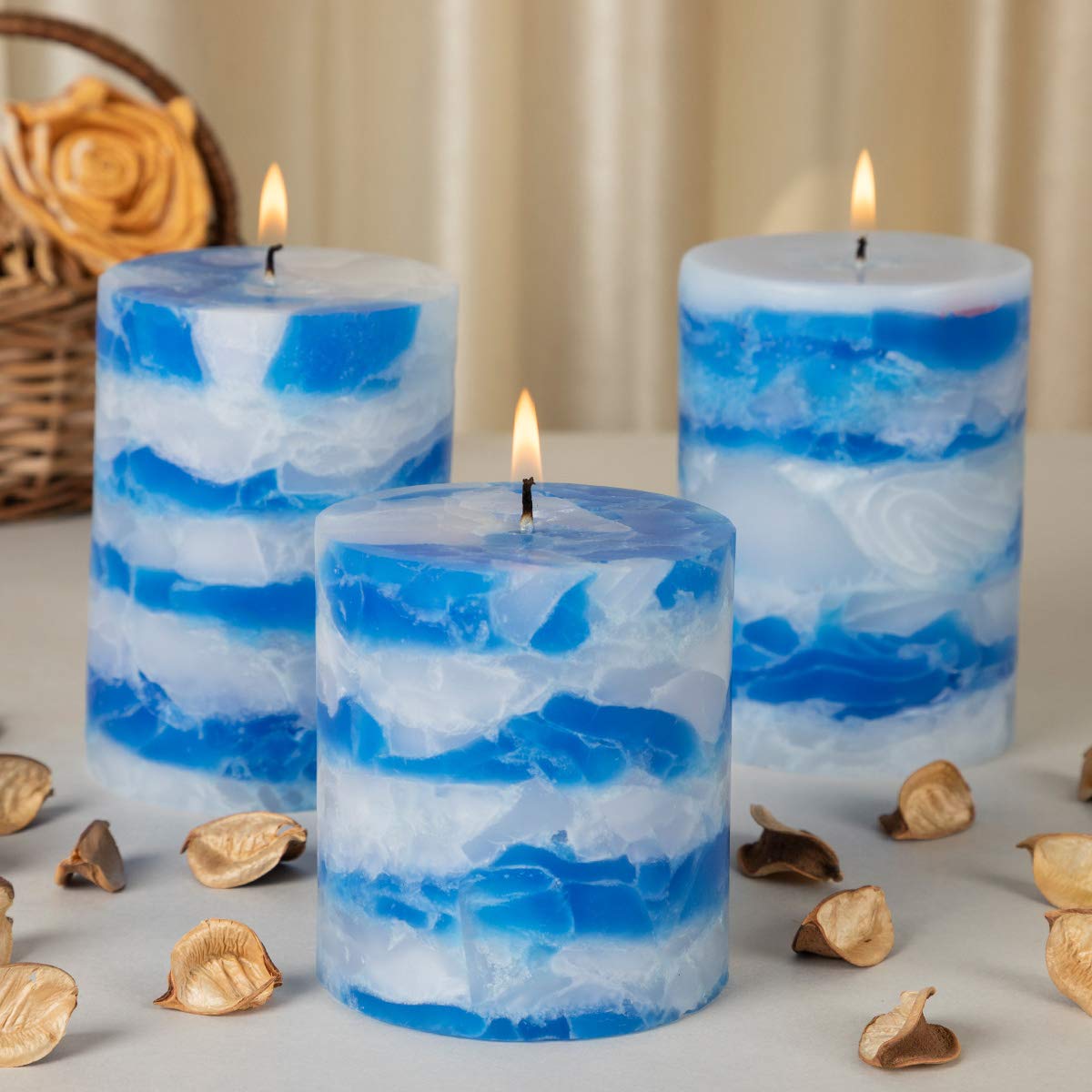 SEA BREEZE CHUNK FRAGRANCE PILLAR CANDLE SET OF 3 | PERFECT GIFT SET CANDLES