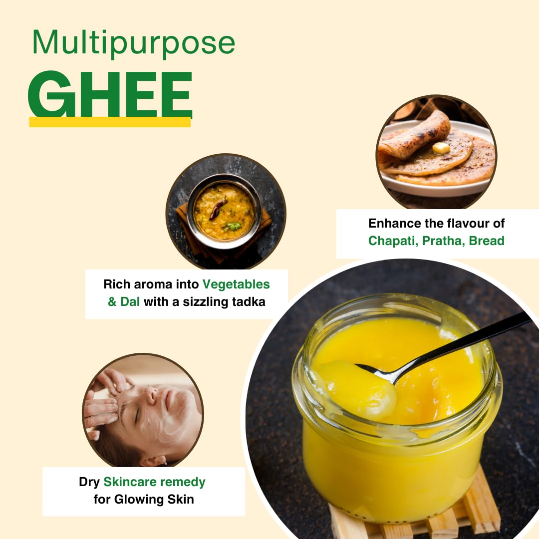 Premium A2 Cow Ghee By H2 Milk Farm | Highly & Nutritious Traditional Bilona Method Cow Ghee Perfect For Laddus | 2 Litre | (500ml * 4) 67.6 Ounce | Jar Pack