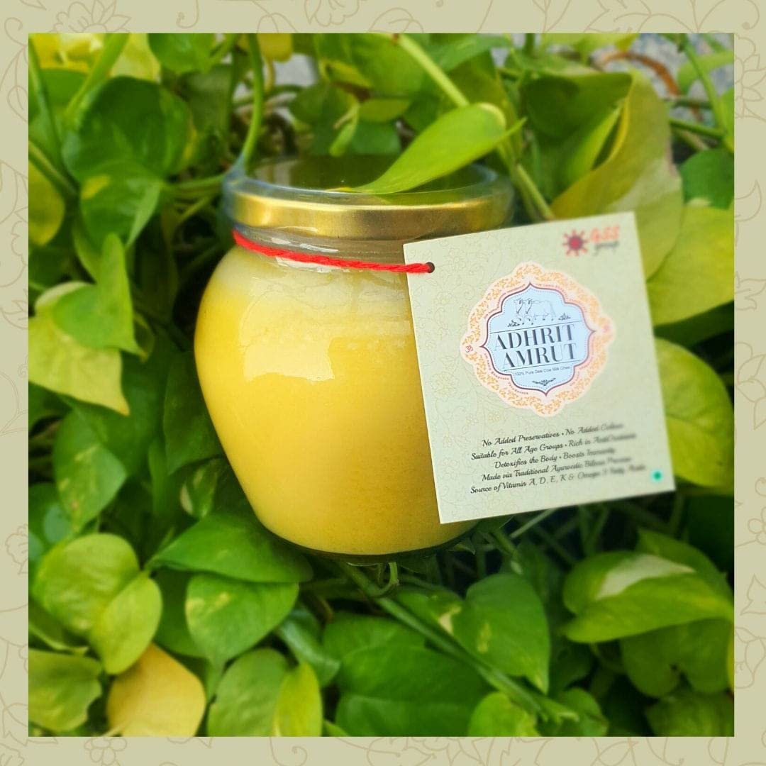 Natural A2 Desi Cow Milk Ghee By Adhrit Amrut | Delicious & Nutritious Healthy Desi Cow Ghee Good For Pulao | (500ml) 16.9 Ounce | Jar Pack