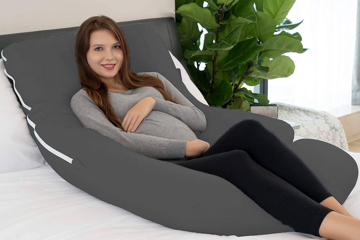 Premium Multipurpose Microfiber Pregnancy Pillow For Pregnant Women - Grey | 100% Cotton, Zippered Cover, Full Body Pillow, Lightweight, Removable Cover, Pregnancy Support, Soft Pillow
