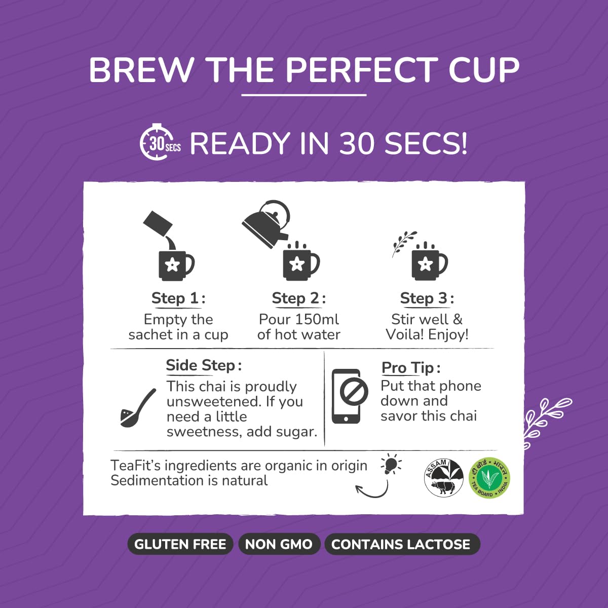 Teafit Premium Milk Tea Premix Assorted Tea - Pack Of 10 Sachets With Spoon | Made With Ginger Cardamom Masala Saffron Lemongrass - Just Add Water | No Sweeteners, Gluten Free