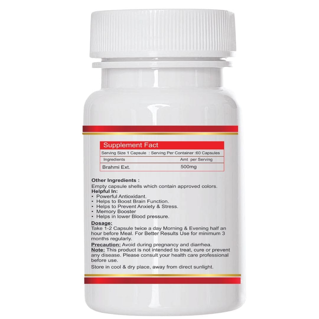 Nourishworld Brahmi Capsules Pure Herbs For Mind Wellness, Helps Improves Alertness | 60 Capsules 100gm 0.2lbs Each Pack Of 2