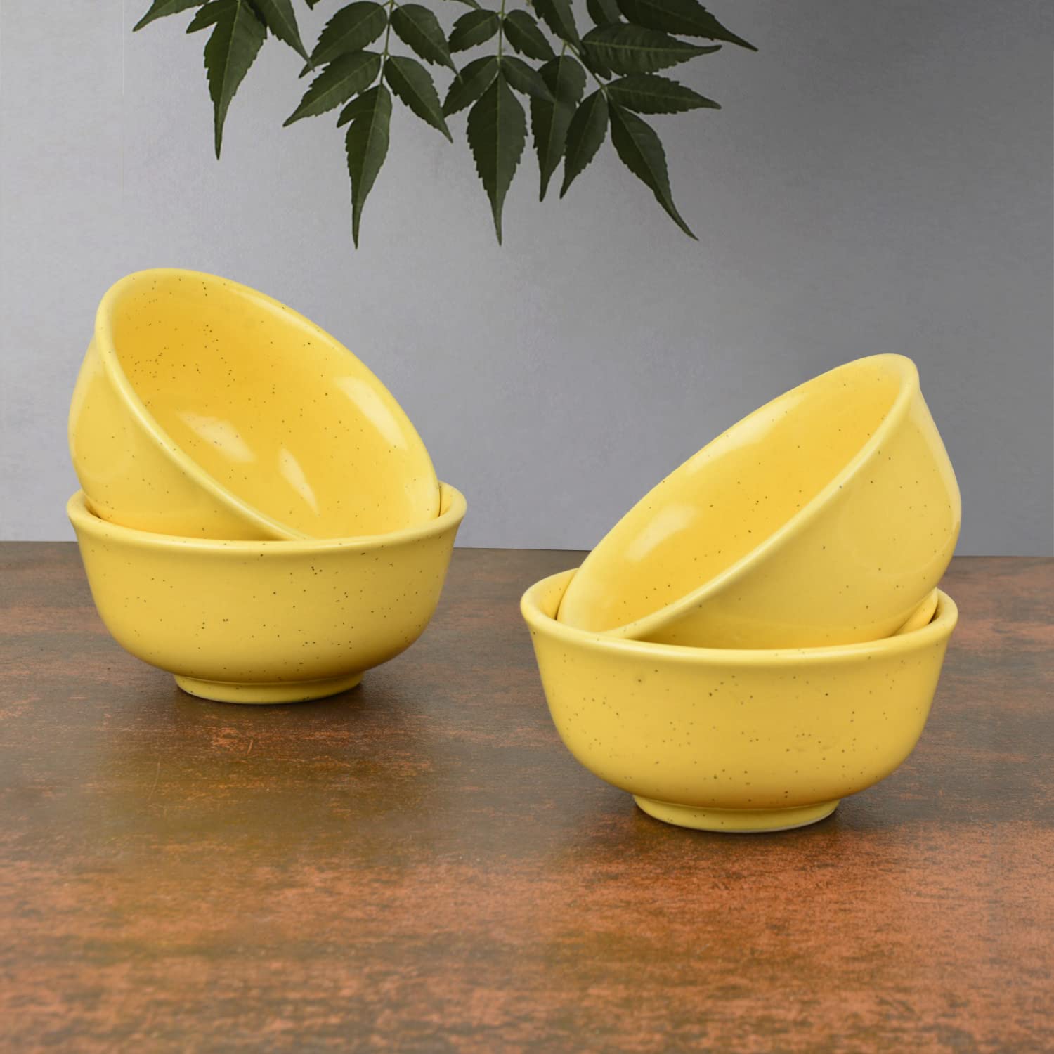 Golden Glow Collection Premium Ceramic Dinner Serving Bowls Set Of 4 - Yellow, 160ml Each | Vegetable & Dessert Serving Bowls - Ceramic Katoris