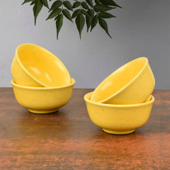 Golden Glow Collection Premium Ceramic Dinner Serving Bowls Set Of 4 - Yellow, 160ml Each | Vegetable & Dessert Serving Bowls - Ceramic Katoris