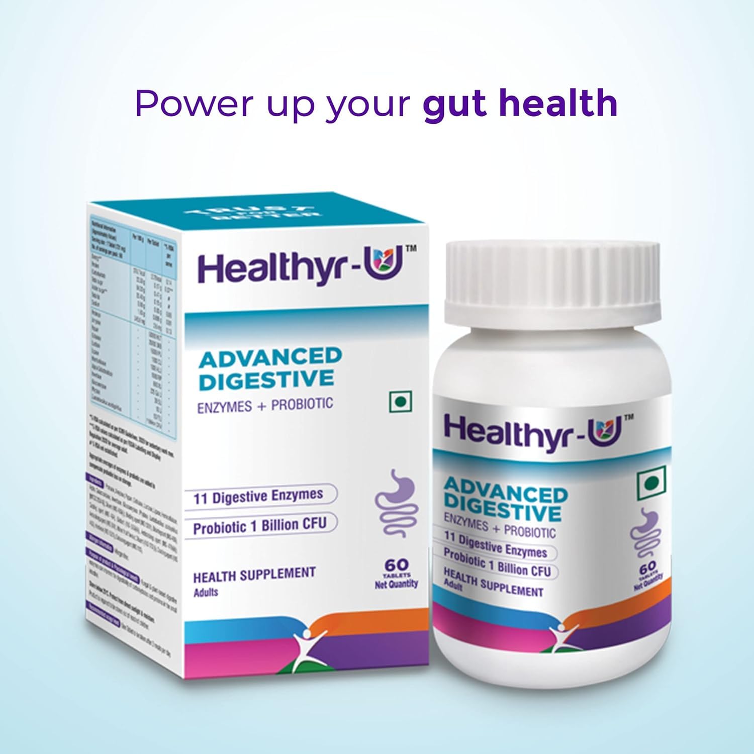 Healthyr - U Advanced Digestive Enzymes With Probiotic, Multienzymes For Digestive Support With 11 Unique Digestive Enzymes, Gut Health Supplement | 30 Tablets 50gm 0.1lbs