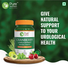 Pure Nutrition Cranberry & Amla Extract With 3bn Cfu Probiotics, Uti Health Supplement For Unisex, Useful For Bladder & Urinary Tract Infections | 550mg 60 Veg Capsules 100gm 0.2lbs