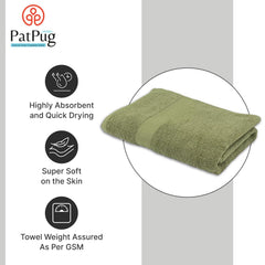 Patpug 100% Indian Ultra Soft Cotton 500 Gsm Highly Absorbent, Fade Resistant, Quick Drying Large Bath Towel (Olive Green)