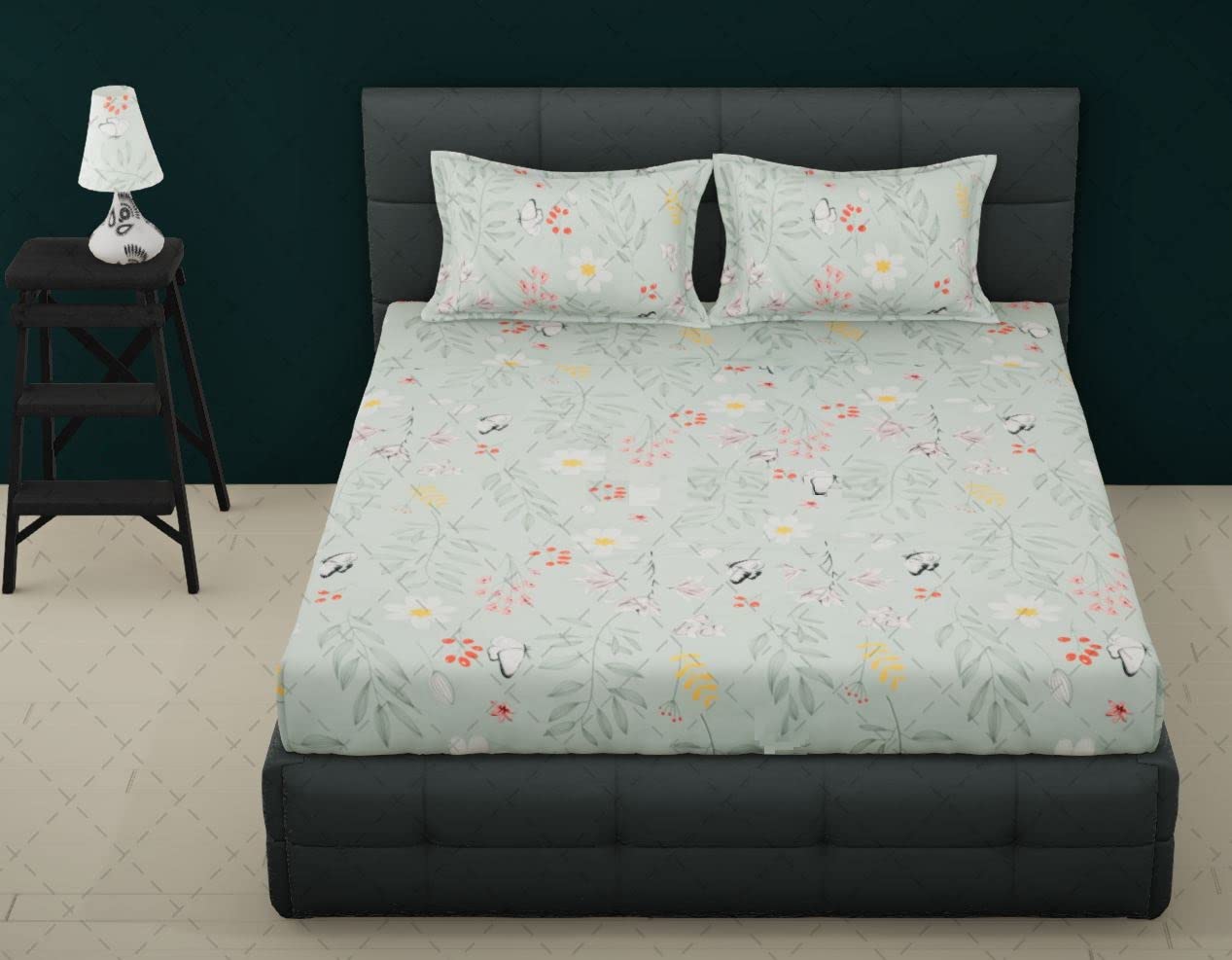 Elastic Fitted Bedsheet For Double Bed With 2 Pillow Cover - 60 X 78 Inches, Multicolor | Super Soft Brushed Durable Fabric