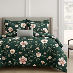 Queen Size Printed Double Bedsheet With Two Pillow Covers For Home | 90 X 100 Inches, Dark Green - Beautiful Bedsheet Set | Perfect For Gifting Wedding, Anniversary
