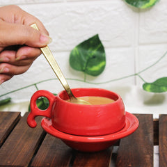 Red Peppy Ceramic Cups & Saucers Set Of 6 | Tea Cup Set Of 6 Cups + 6 Saucers For Tea, Coffee, Hot Drinks - 12 Pieces, 150ml, Microwave Safe