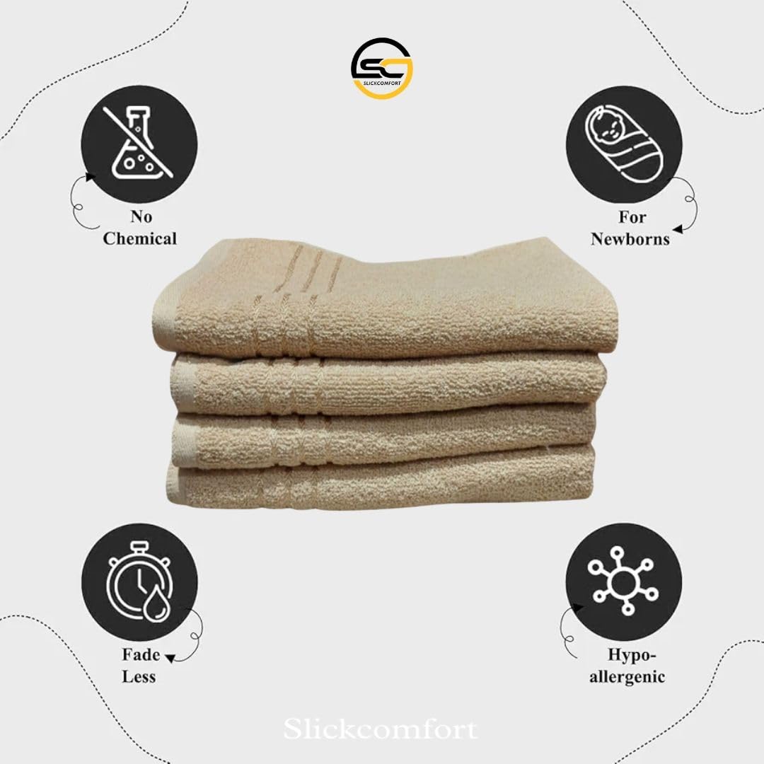 100% Cotton Hand Towel 800 Gsm | Ultra Absorbent & Anti-Bacterial Super Soft Gym & Workout Towels (Beige) - 4 Piece