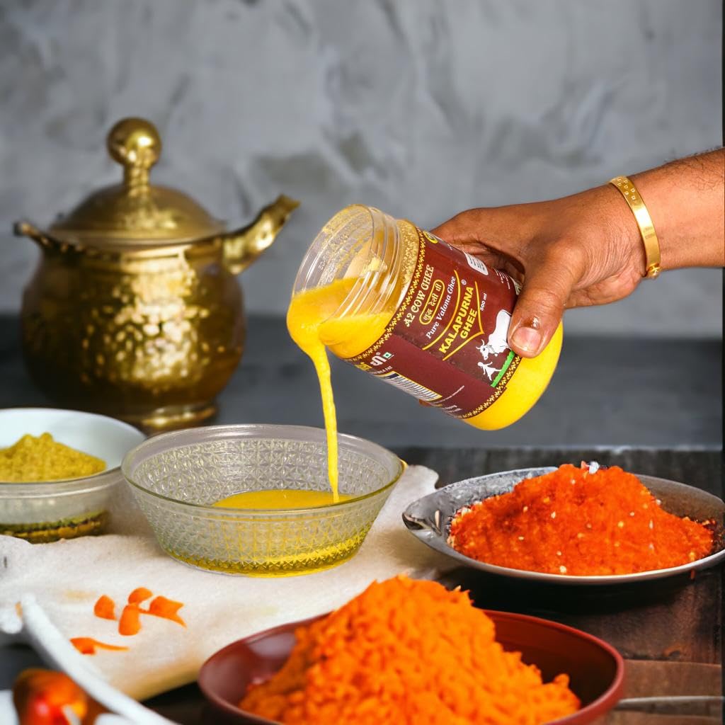 100% Pure A2 Desi Cow Ghee By Kalapurna Ghee | Delicious & Nutritious Healthy Desi Cow Ghee For Sweets | (1 Litr) 33.8 Ounce | Jar Pack