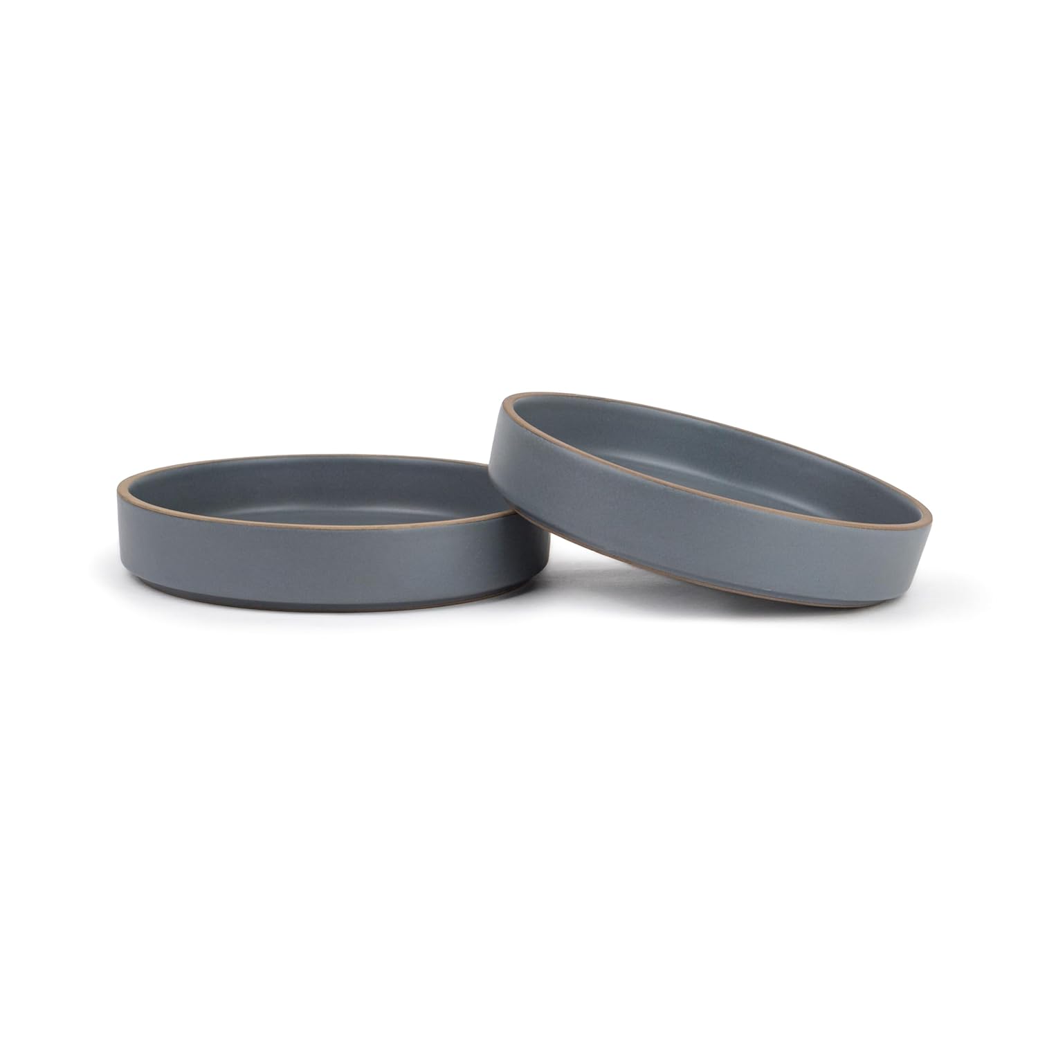 Stackable Ceramic Pasta Bowl Set Of 2 Pieces - 22cm, Grey With Brown Rim | Ceramic Pasta Plate With Matte Finish | Deep Plate - Ceramic Bowl | Pasta Serving Plate