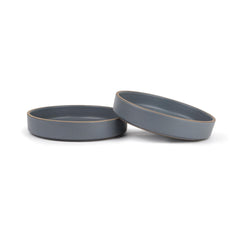 Stackable Ceramic Pasta Bowl Set Of 2 Pieces - 22cm, Grey With Brown Rim | Ceramic Pasta Plate With Matte Finish | Deep Plate - Ceramic Bowl | Pasta Serving Plate