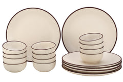 Handcrafted Ceramic Stoneware Dinner Set - Pack Of 18 Pcs, Off White | 6 Dinner Plates, 10.6 Inch Each + 12 Small Dinner Bowl, 170ml Each - Microwave & Dishwasher Safe | Crockery Set For Dining