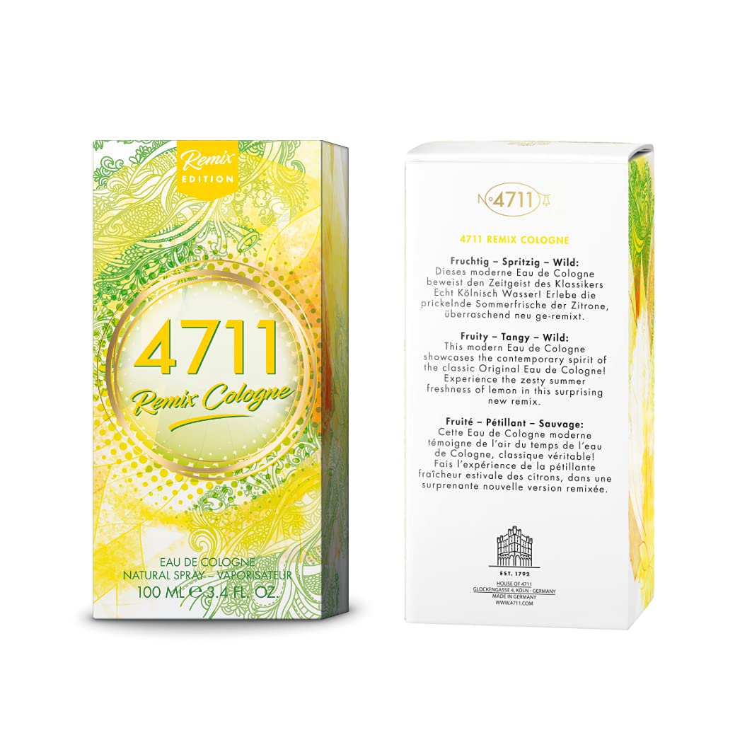 4711 Remix Cologne Lemon Eau De Cologne 100ml 3.4 Fl.oz. | Perfect Gift For Husband & Wife | Long Lasting Fragrance