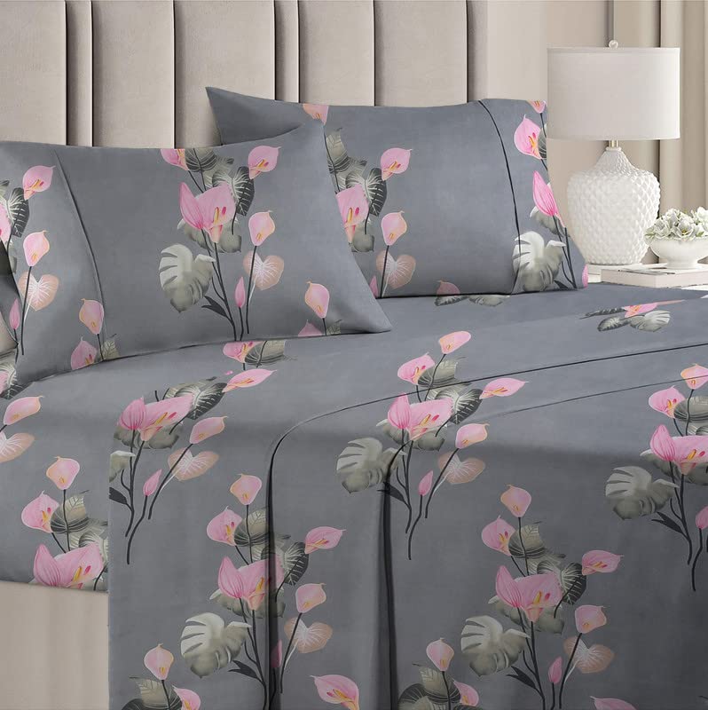 Double Bedsheets With 2 Pillow Covers | 90 X 90 Inches, Grey & Pink - Soft & Luxury Bedsheet | Long Lasting & Soft Touch Bedsheet